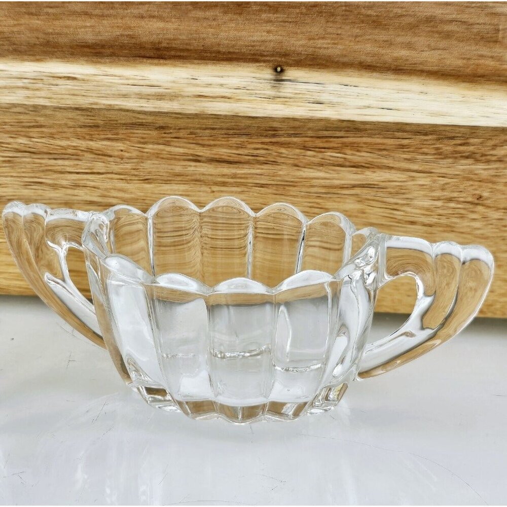 Heisey Crystolite Cream & Sugar Set 2.5" vertical ribbed art deco handle - Picture 3 of 15